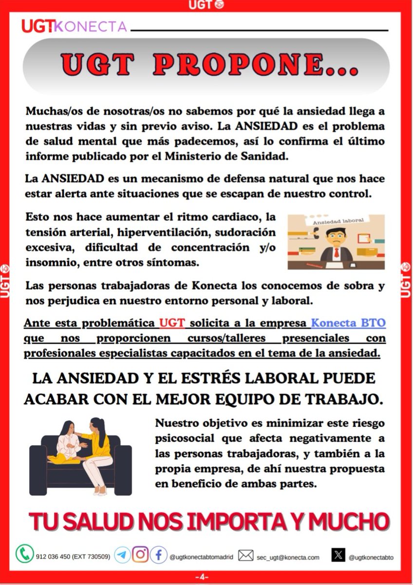 ugtkonectabto's tweet photo. BOLETÍN UGT KONECTA TODAY
MARZO '25
#UGT #konecta #marzo #Boletin #KONECTATODAY
🔹LA NUEVA ERA DE KONECTA
🔹PRESENTACIÓN Y COMPETENCIAS DE LAS/OS DELEGADAS/OS DE UGT
🔹PROPUESTA DE TALLERES/CURSOS IMPARTIDAS POR ESPECIALISTAS PARA REDUCIR LA ANSIEDAD Y EL ESTRÉS LABORAL. https://t.co/d2QbQDcRzI