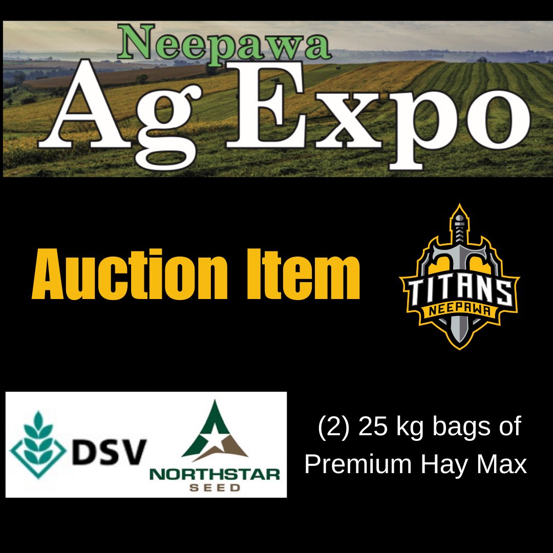 MJHLTitans's tweet photo. 🚨Heads Up! 🚨

Here is another great item! 

With the Ag Expo coming up we want to thank the partners involved in this, and announce what they will be making available for the auction. 

From @DSV_Northstar (2) 25 kg bags of Premium Hay Max. 
 
#NeepawaAgExpo2025 https://t.co/750jwNEBcb