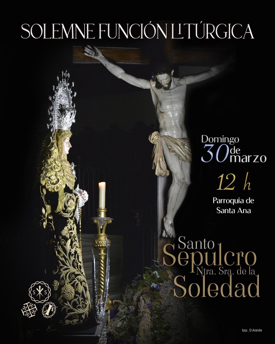 Solemne Función Litúrgica al Sto. Sepulcro y Ntra. Sª. de la Soledad.
Domingo, 30 de marzo, 12 h Parroquia de Santa Ana #Archidona
Imposición de medallas a los nuevos hermanos.
Participará la coral Ubi Cáritas de <a href="/AmoryCaridad/">Cofradía del Amor</a>   de #málaga