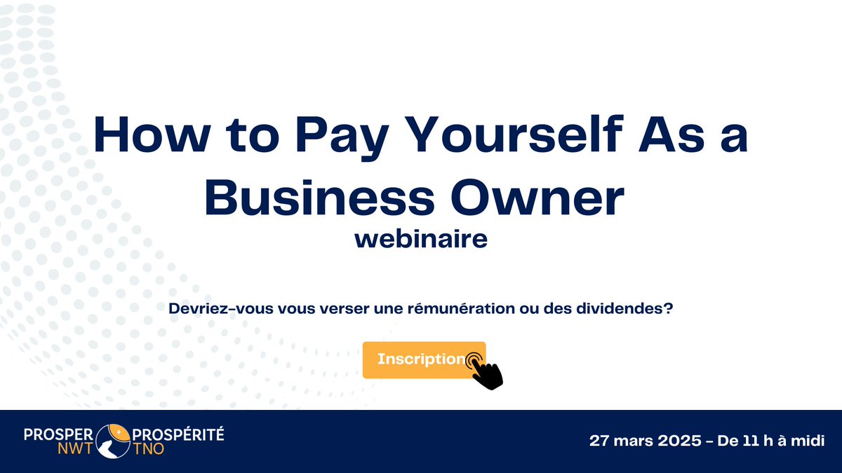 Le 27 mars de 11 h à midi, assistez à un webinaire gratuit sur la rémunération des propriétaires d’entreprise : découvrez les structures de rémunération pour améliorer l’efficience fiscale, la planification de la retraite et le flux de trésorerie. 

prosperitetno.ca/node/157