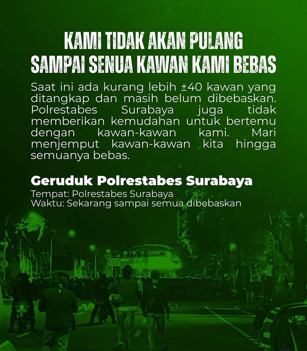 tershanjung13's tweet photo. seruan solidaritas untuk 40 kawan kita yang tertangkap digelandang di polrestabes surabaya..
jika kawan-kawan lain memungkinkan untuk datang, bisa langsung ke polrestabes.
#Kabarkan https://t.co/aGz0Ksi8jg