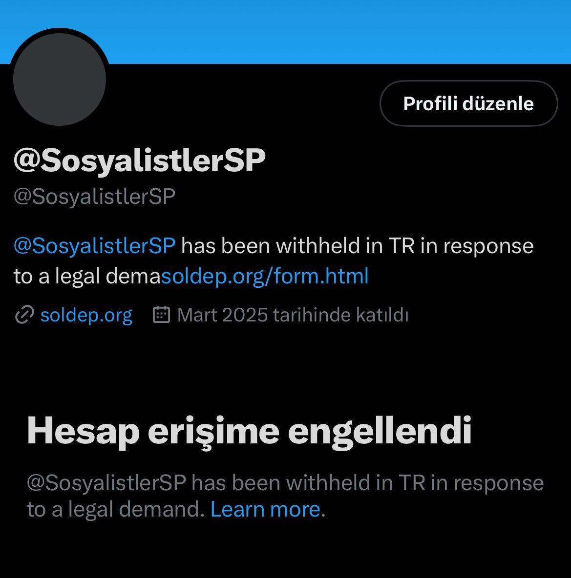 SOLDEPmerkez's tweet photo. Partimizin resmi hesabı, direniş irademiz karşısında ikinci kez erişime engellenmiştir.

Yeni hesabımızı takip edin, dayanışma gösterin 🔻

https://t.co/vg8cgtxs0q https://t.co/FE7dRhkzxa
