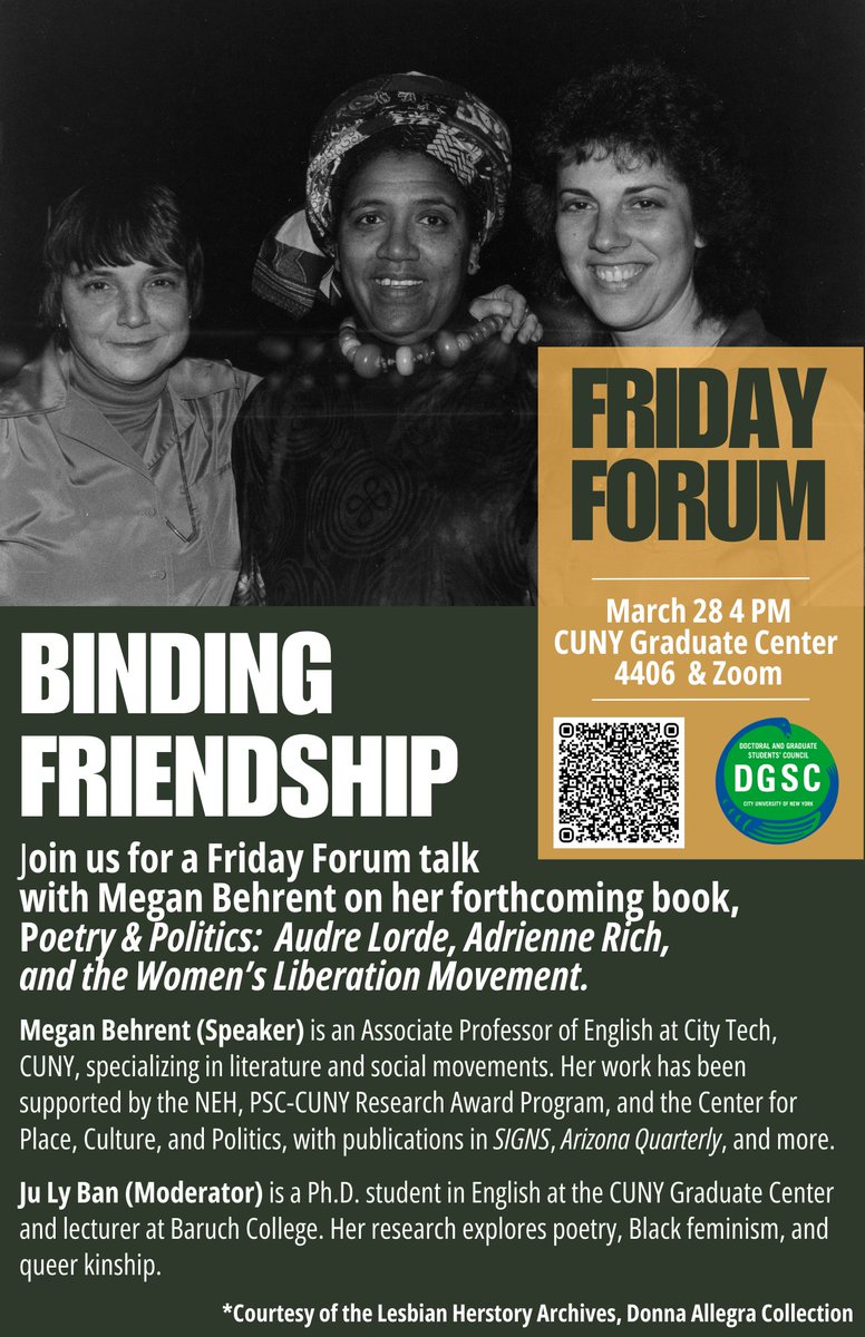 ria banerjee (@ria4983) on Twitter photo Hi friends! Favourite genius <a href="/MeganBehrent/">Megan Behrent</a> will be talking about her new book project on Audre Lorde, Adrienne Rich, and the politics of women's friendsgips this coming Friday afternoon at the CUNY Graduate Center. Please come!
Poster here and free event registration below Hi friends! Favourite genius <a href="/MeganBehrent/">Megan Behrent</a> will be talking about her new book project on Audre Lorde, Adrienne Rich, and the politics of women's friendsgips this coming Friday afternoon at the CUNY Graduate Center. Please come!
Poster here and free event registration below