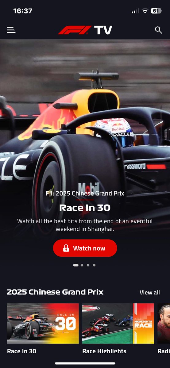 AdumbSmith's tweet photo. @F1Help why is the Race in 30 showing at locked? I am in the UK with an active F1 TV Access subscription. https://t.co/9uEApT4NKN
