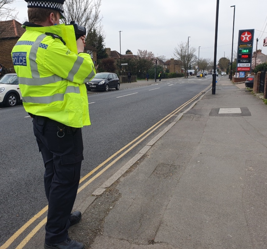Neighbourhood officers conducting a speed operation earlier today in various locations across North and West Feltham.