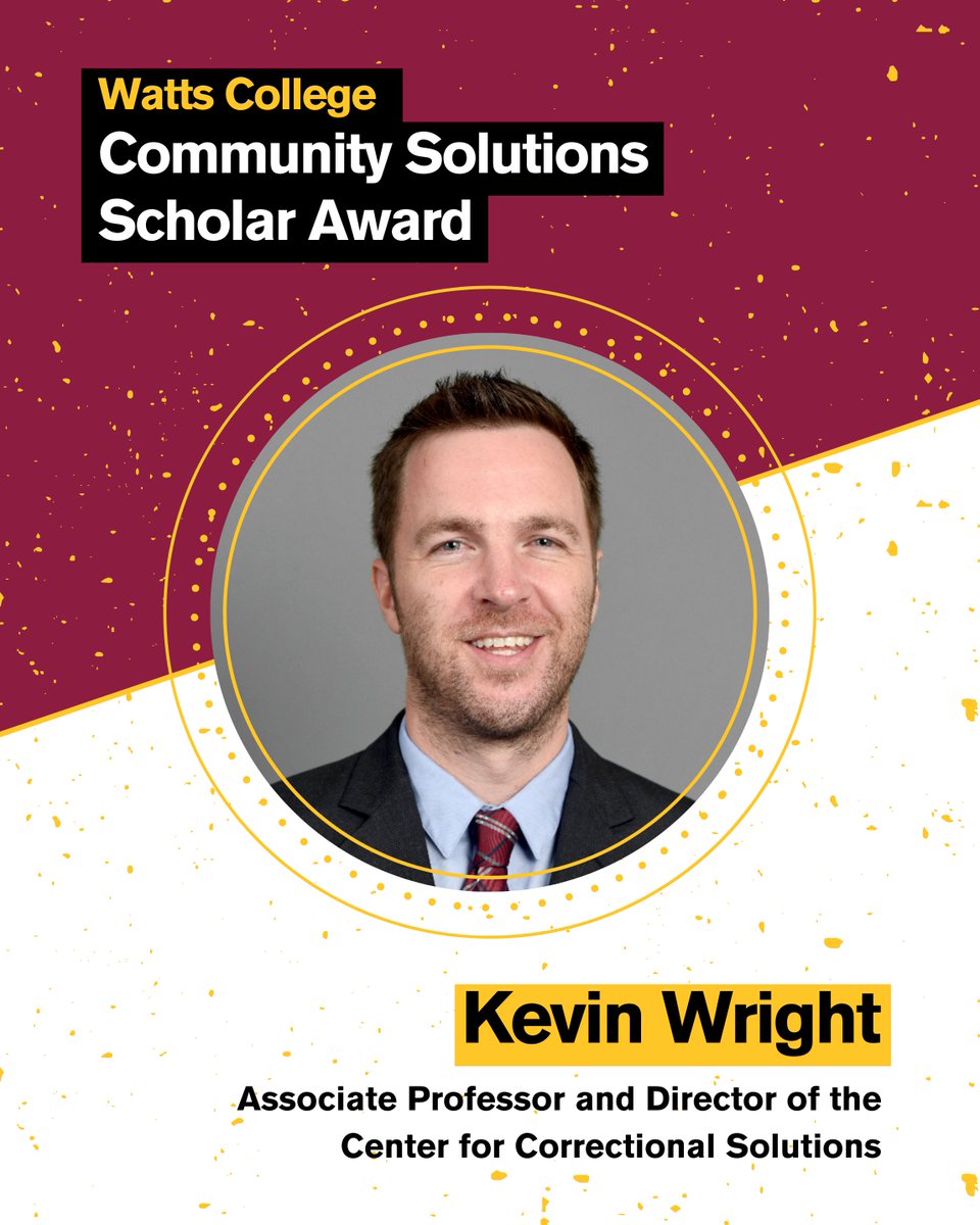 Congratulations to Kevin Wright, associate professor and director of the Center for Correctional Solutions, on receiving the Watts College Community Solutions Scholar Award! His commitment to research and justice reform continues to create meaningful change.