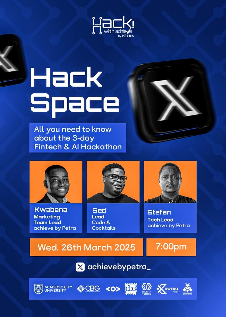 achievebypetra_'s tweet image. Join us on X Spaces as stakeholders reveal what to expect at the 3-day AI and Fintech Hackathon! 

📅 Wed, March 26th
⏰ 7:00 PM
x account: @achievebypetra_

Click here to set reminder


#hackwithachieve #Fintech #hackthon #achievebypetra