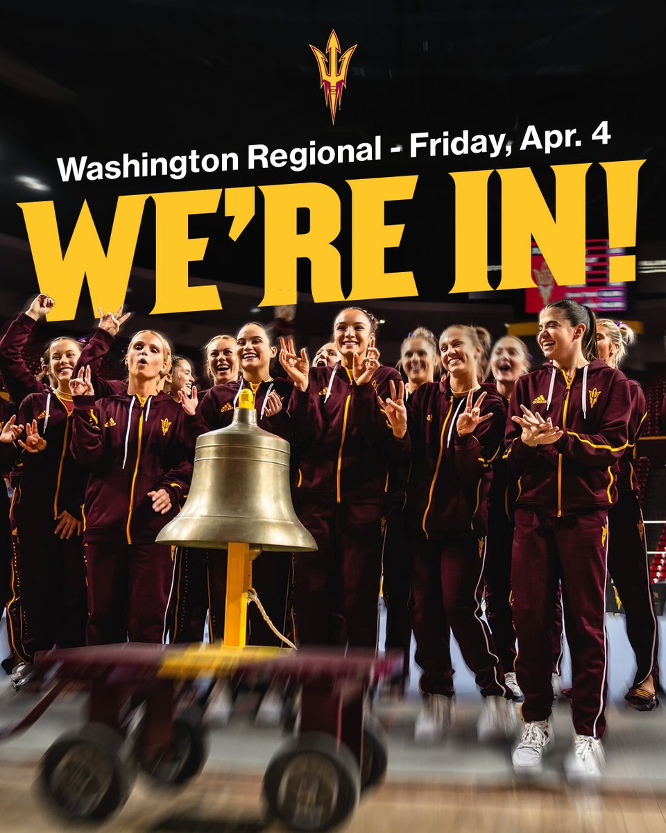 SunDevilGym's tweet photo. SEATTLE BOUND! 😈

We are heading to the NCAA Washington Regional! We will compete in the second round on April 4 🔱

#GymDevils /// #ForksUp https://t.co/nBKpimzFik