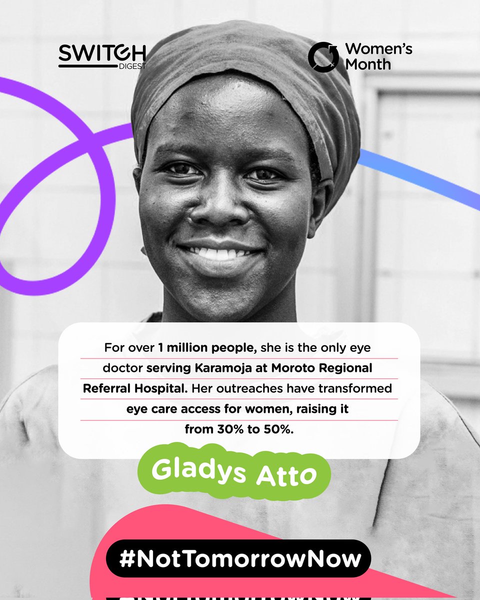 Switch Africa (@switch_afr) on Twitter photo Meet Dr. <a href="/AttoGladys/">Gladys Atto</a>.
The only eye specialist in North Eastern Uganda. Since 2018, she has performed thousands of surgeries, restored sight for countless people, and brought mobile clinics to remote communities in the Karamoja subregion.
This #IWD2025, we celebrate Dr. Atto Meet Dr. <a href="/AttoGladys/">Gladys Atto</a>.
The only eye specialist in North Eastern Uganda. Since 2018, she has performed thousands of surgeries, restored sight for countless people, and brought mobile clinics to remote communities in the Karamoja subregion.
This #IWD2025, we celebrate Dr. Atto