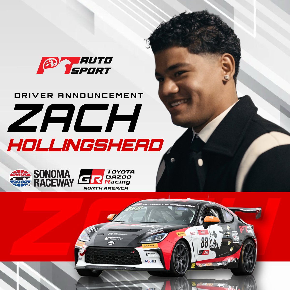PT Autosport (@ptautosport) on Twitter photo This weekend is going to be a HUGE one, folks 👀🔥 We are so proud to announce that 2024 Aspiring Drivers Shootout winner, Zach Hollingshead, will be piloting the No. 88 Copeland Motorsports Toyota GR86 Cup Car this weekend <a href="/RaceSonoma/">Sonoma Raceway</a> 🔥🎉 This weekend is going to be a HUGE one, folks 👀🔥 We are so proud to announce that 2024 Aspiring Drivers Shootout winner, Zach Hollingshead, will be piloting the No. 88 Copeland Motorsports Toyota GR86 Cup Car this weekend <a href="/RaceSonoma/">Sonoma Raceway</a> 🔥🎉
