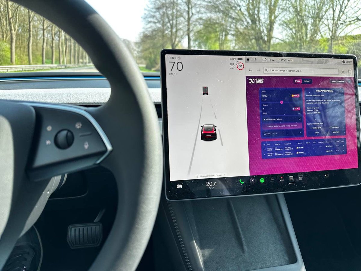 Pact_Swap's tweet photo. Oh, youโre a degen?
But, are you degen enough to have done swaps on @CWAPSWAP inside a Tesla?
๐ธ Credit: @barendvdberg https://t.co/dyR0lYqFib