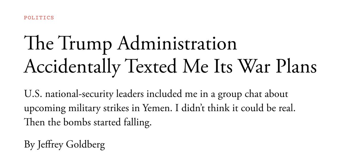 WilliamReymond's tweet photo. 🚨🚨🚨 Un journaliste de The Atlantic se retrouve accidentellement invité dans un groupe sur Signal où l'administration Trump discute de ses plans ultra-secrets contre les Houthis.

Et au passage JD Vance et Hegseth expriment combien ils détestent l'Europe !

Cette histoire est COMPLÈTEMENT FOLLE !!!

Lien ci-dessous