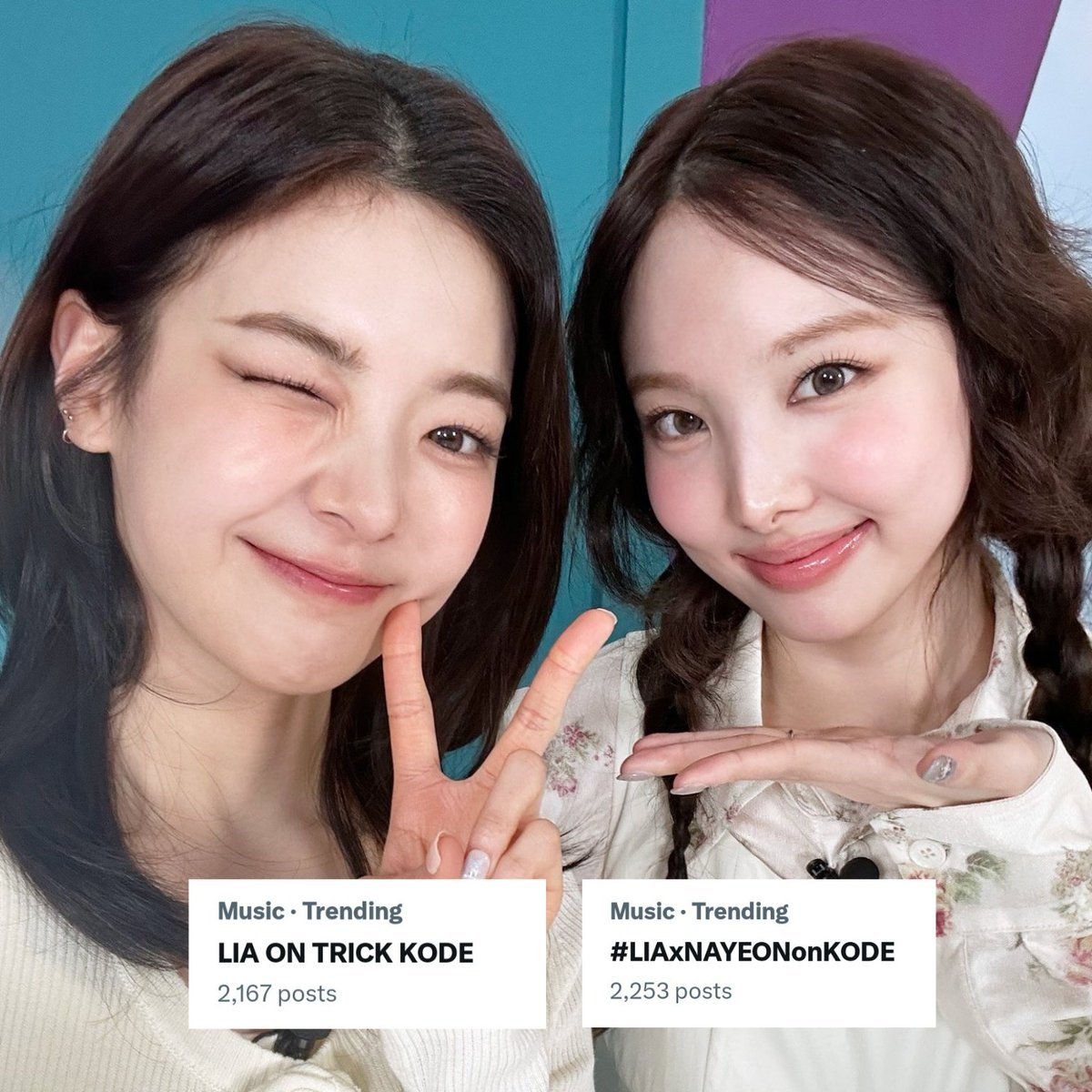 ℹ️  |  Our tags are still trending under Music category after 6 hours! 🔥

Please keep using the tags on posts about LIA on NAYEON’s show!

LIA ON TRICK KODE
#LIAxNAYEONonKODE