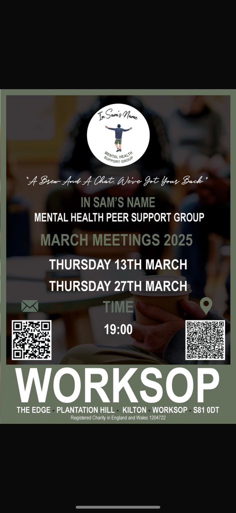 We have our Kirkby-in Ashfield group this evening. Followed by the walk in talk at the fusion cafe in Worksop on Tuessay morning.

Followed up our Ollerton and Worksop groups, on Wednesday and Thursday respectively.

#mentalhealth #worksop #ollerton #kirkbyinashfield #bassetlaw