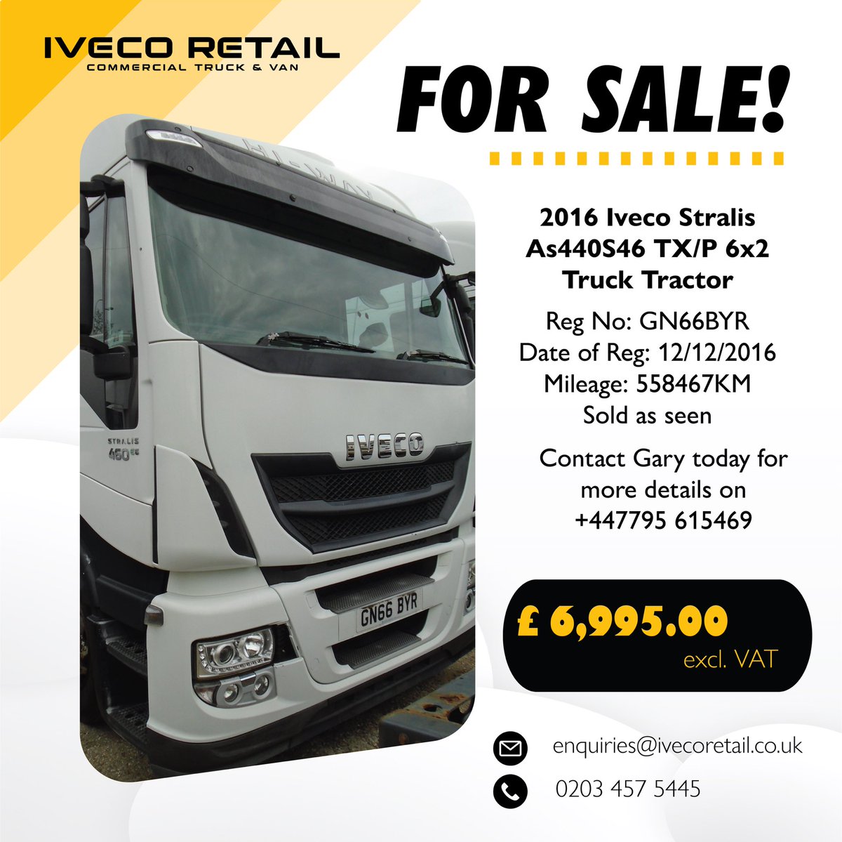 🚛 Pre-Owned Truck for Sale! 🚛

Looking for a reliable truck at a great price? Check out this 2016 Iveco Stralis As440S46 TX/P 6x2 Truck Tractor!

💰 £6,995.00 (excl. VAT)

Contact Gary for more details: +44 7795 615469
📩 enquiries@ivecoretail.co.uk

#IvecoStralis #IvecoRetail