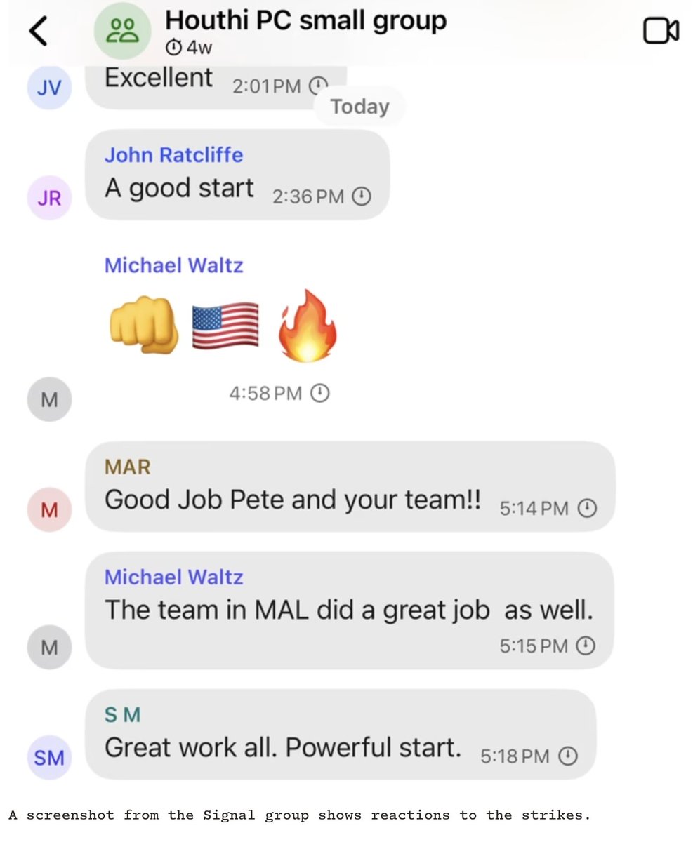 WarMonitor3's tweet image. Pete Hegseth accidentally added a Journalist from the Atlantic into a signal group chat detailing US war plans in Yemen against the Houthis before strikes took place. 

A national security failure like no other.