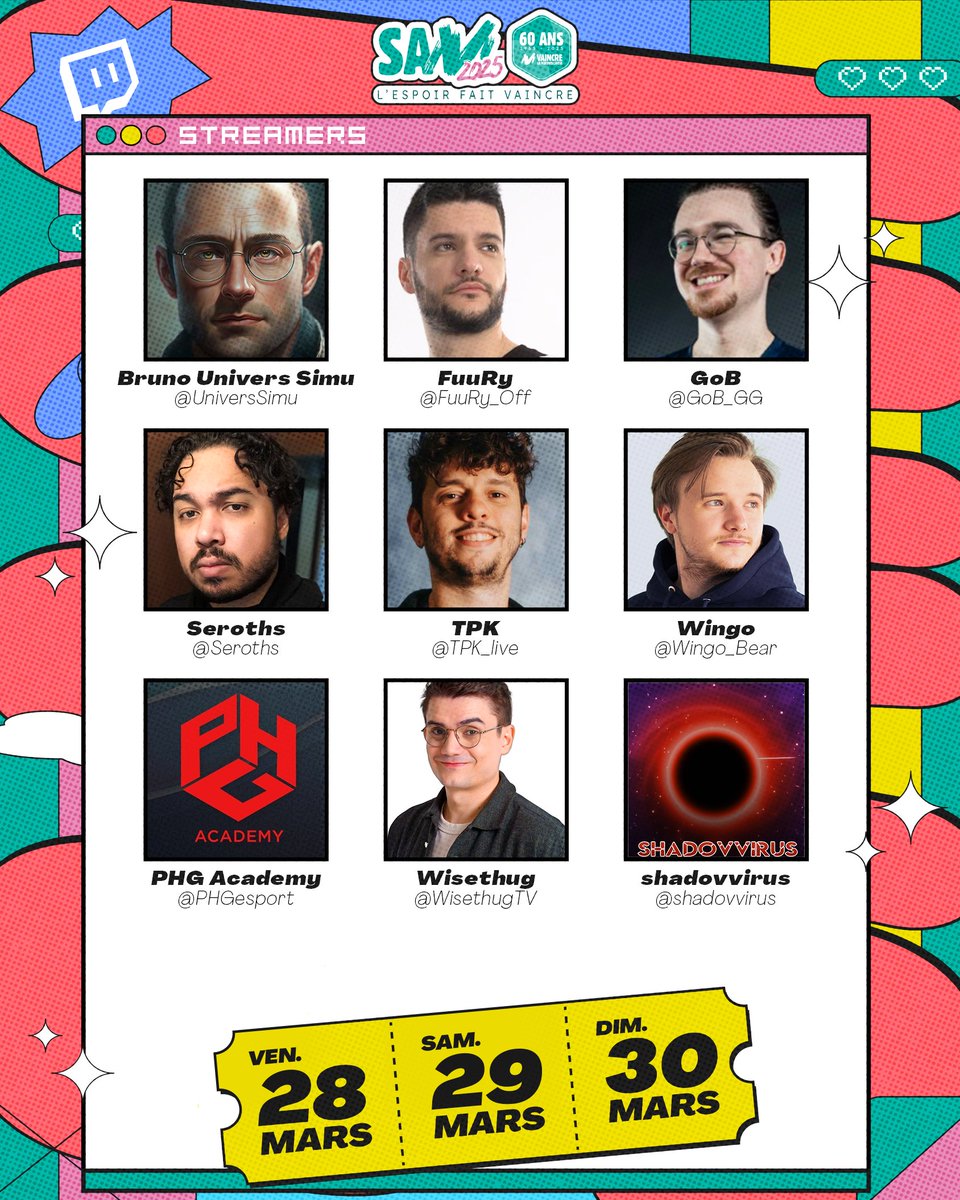 Et voici enfin le reveal du casting final des streamers qui se mobiliseront pour  #SAM2025 🔥

On se retrouve vendredi à 19h30 : twitch.tv/streamagainstm…

Restez connectés, on a encore des surprises 👀