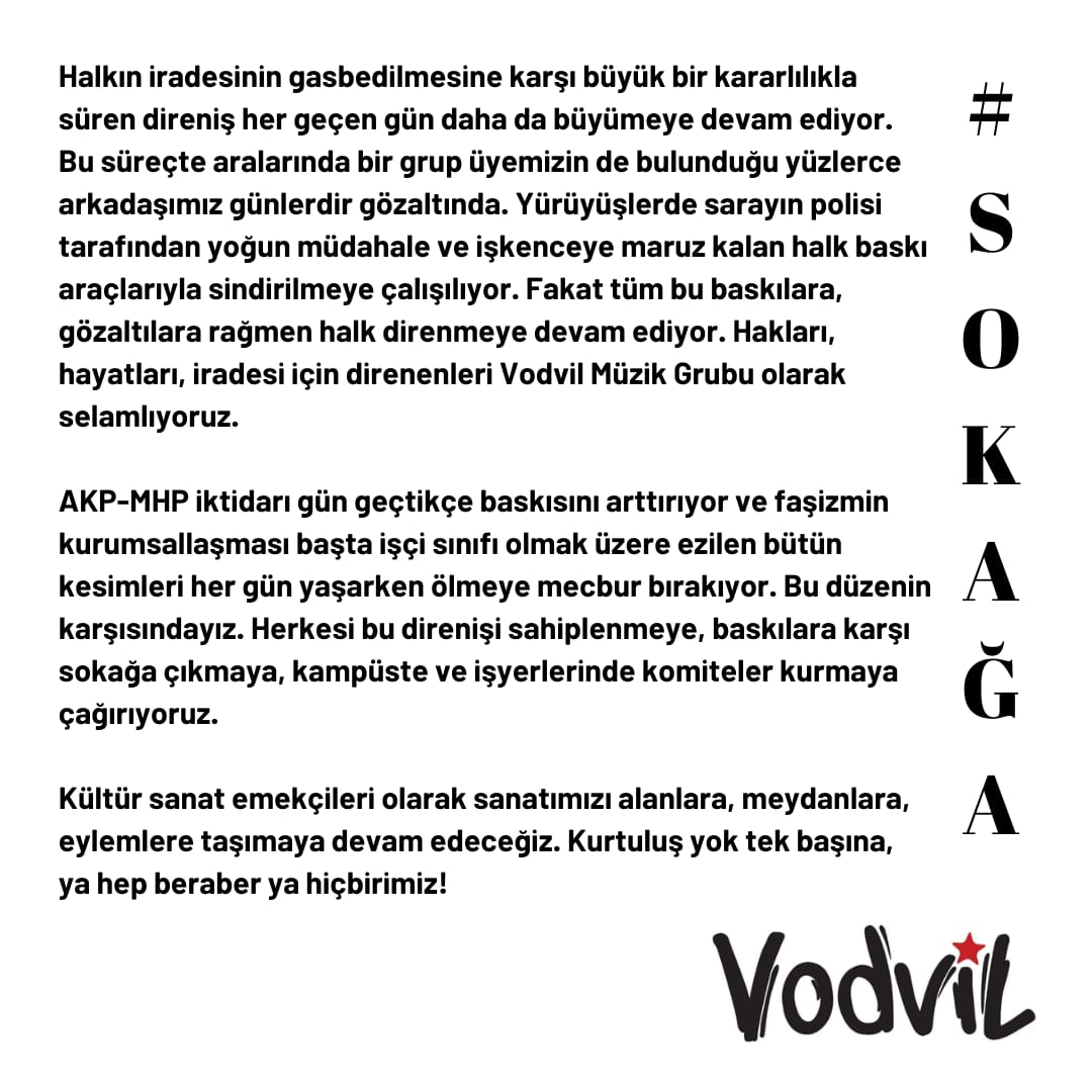 Aralarında bir grup üyemizin de bulunduğu yüzlerce arkadaşımız günlerdir gözaltında tutuluyor. Gözaltıların derhal serbest bırakılması gerektiğini vurguluyor ve sürece dair değerlendirmemizi paylaşıyoruz.

#sokağa