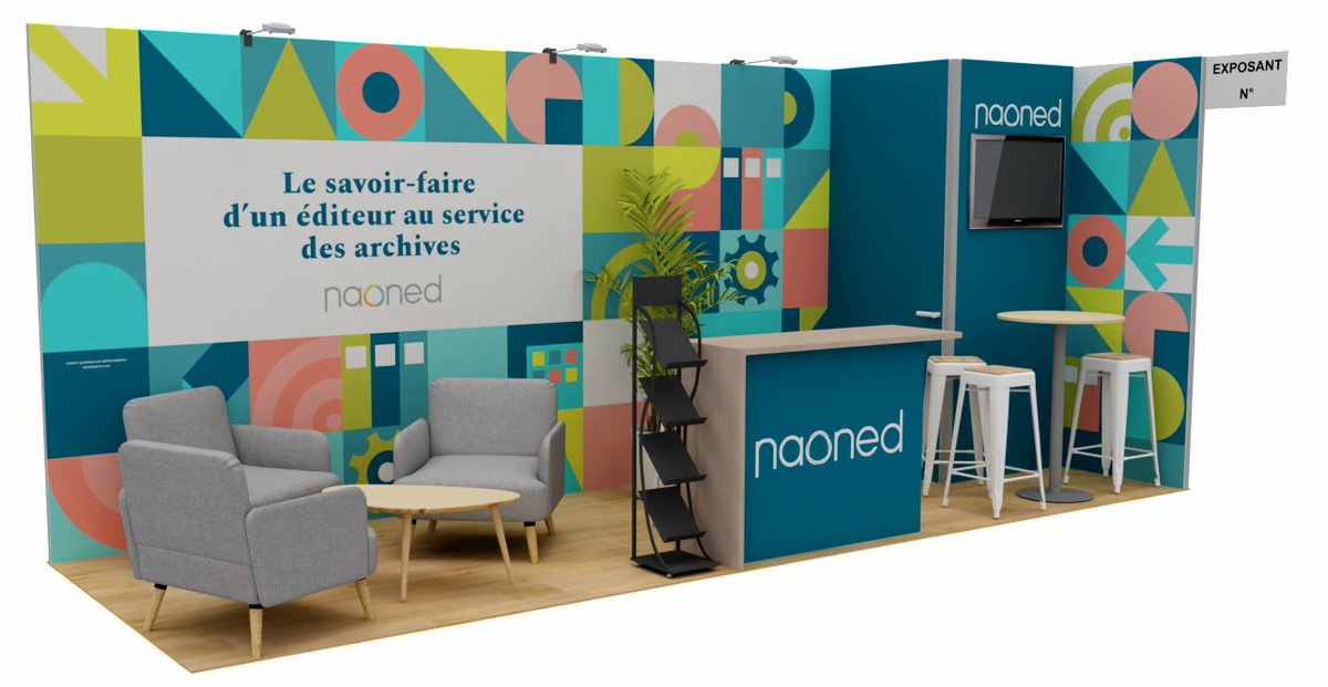 #AAFRennes2025
⌛Le forum des archivistes s'ouvrira mercredi, mais nous serons sur place dès demain.  
Le graphisme du stand est signé Delphine Mérieau, directrice artistique et illustratrice à Nantes. 
Retrouvez nous sur le stand N°2 du salon des exposants