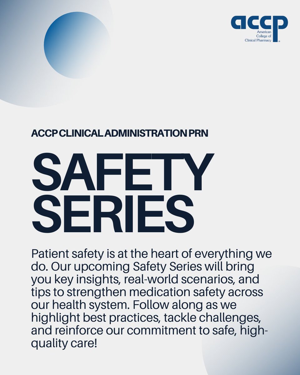 accpcadmprn's tweet photo. Coming soon: A series tailored for pharmacy professionals in healthcare administration!

We’re diving into key insights, real-world scenarios, and actionable tips to elevate medication safety across health systems.

#ACCP #MedicationSafety #PharmacyLeadership https://t.co/63D3kO2JRm