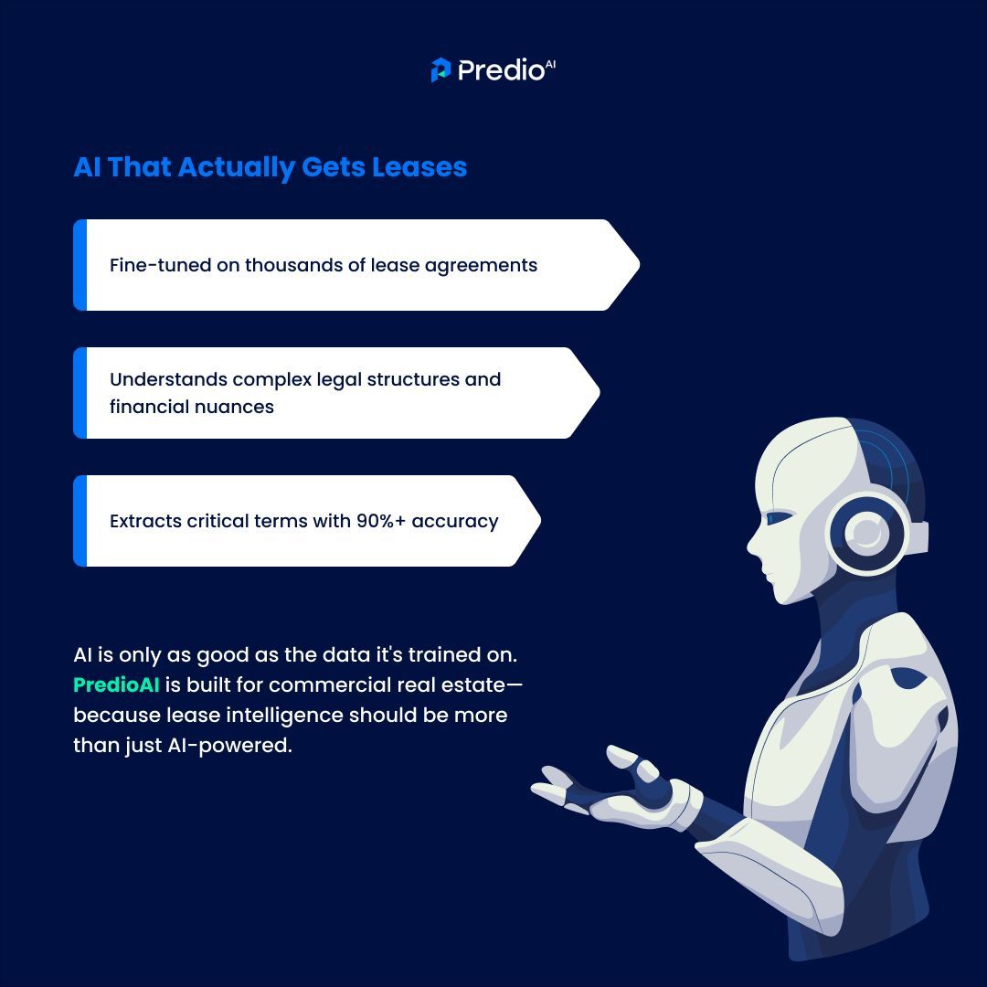 PredioAI's tweet image. AI alone isn’t enough for lease intelligence. It takes deep industry expertise to truly understand commercial leases. 🏢📜 Because lease intelligence should be more than just AI-powered—it should be built for CRE.

#LeaseIntelligence #AIforCRE #PropTech #SmartLeasing #PredioAI