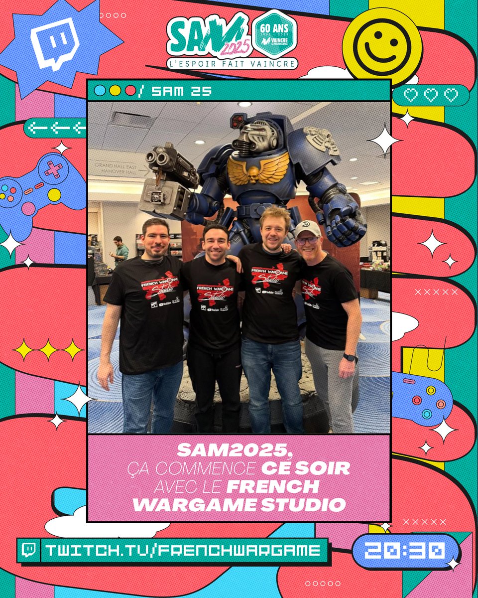 #SAM2025, ça commence vendredi, mais…

Comme tous les ans, French Wargame Studio lance son live avant #SAM2025 pour soutenir la cause 💚

⏰ RDV à 20h30  twitch.tv/frenchwargame