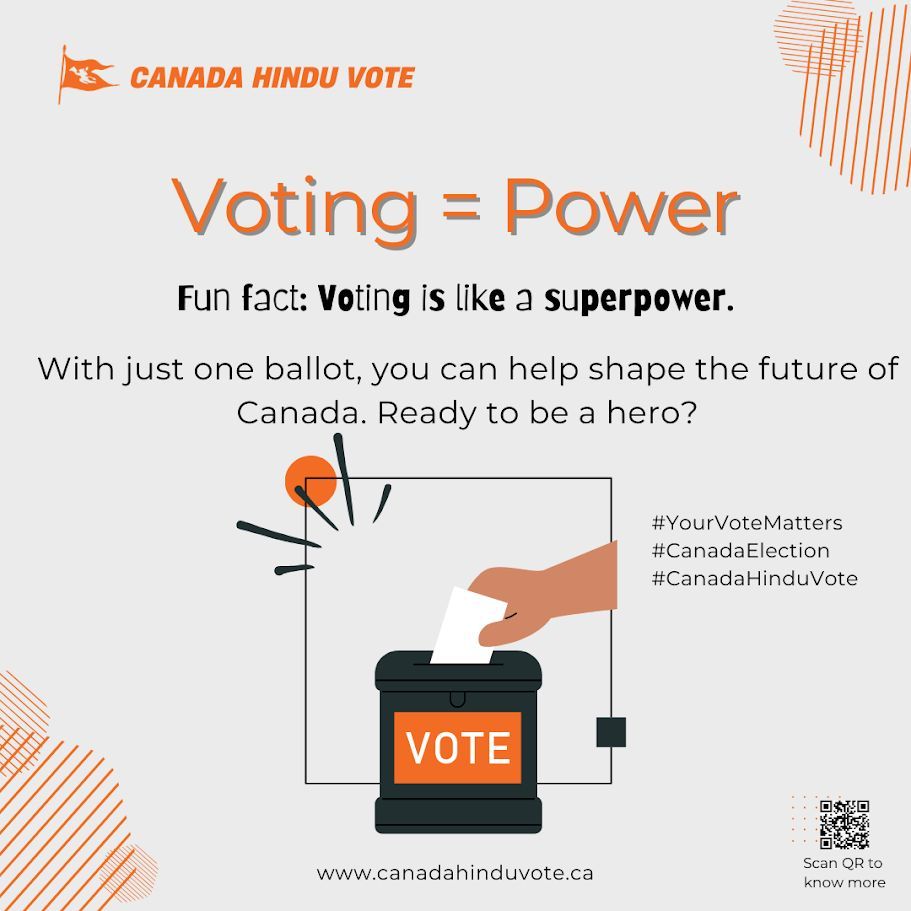 CanadaHinduVote's tweet image. Voting = power. Your vote is your voice, and it has the power to shape the future.  
#VotingIsPower #YourVoiceMatters #ElectionDay #MakeADifference #PowerToThePeople #Vote
