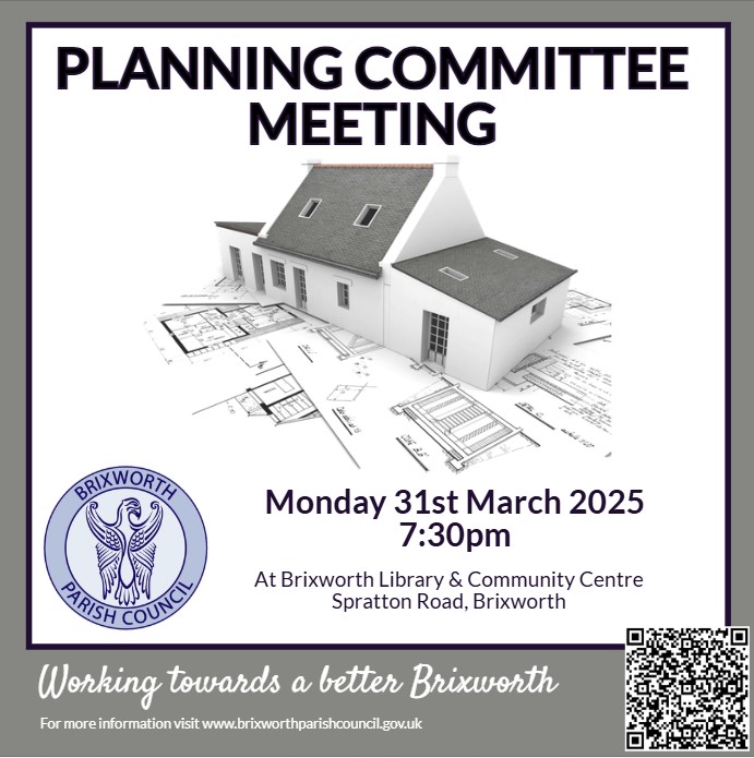 📢 Brixworth Planning Committee Meeting

Our next Planning Committee Meeting will be on:

📅 Monday, 31st March 2025
🕢 7:30 PM
📍 Brixworth Library &amp; Community Centre, Spratton Road

View the agenda here: 
brixworthparishcouncil.gov.uk/planning-meeti…