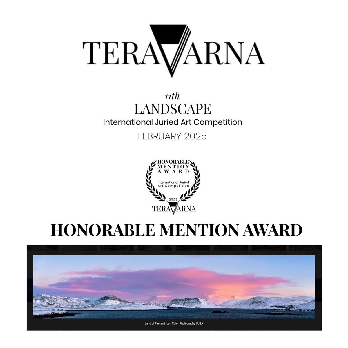 Live_To_Wander's tweet photo. Six of my images receives Honorable Mention Awards in Teravarna's โLandscapesโ Exhibition!ย ๐ https://t.co/Tq9pJHSIrw
#LiveToWander #FineArtPhotography #wanderlust #explore #travelphotography #traveladdict #landscapephotography #traveltheworld #galleryart #exhibition #iceland https://t.co/XtMSlmhUuL