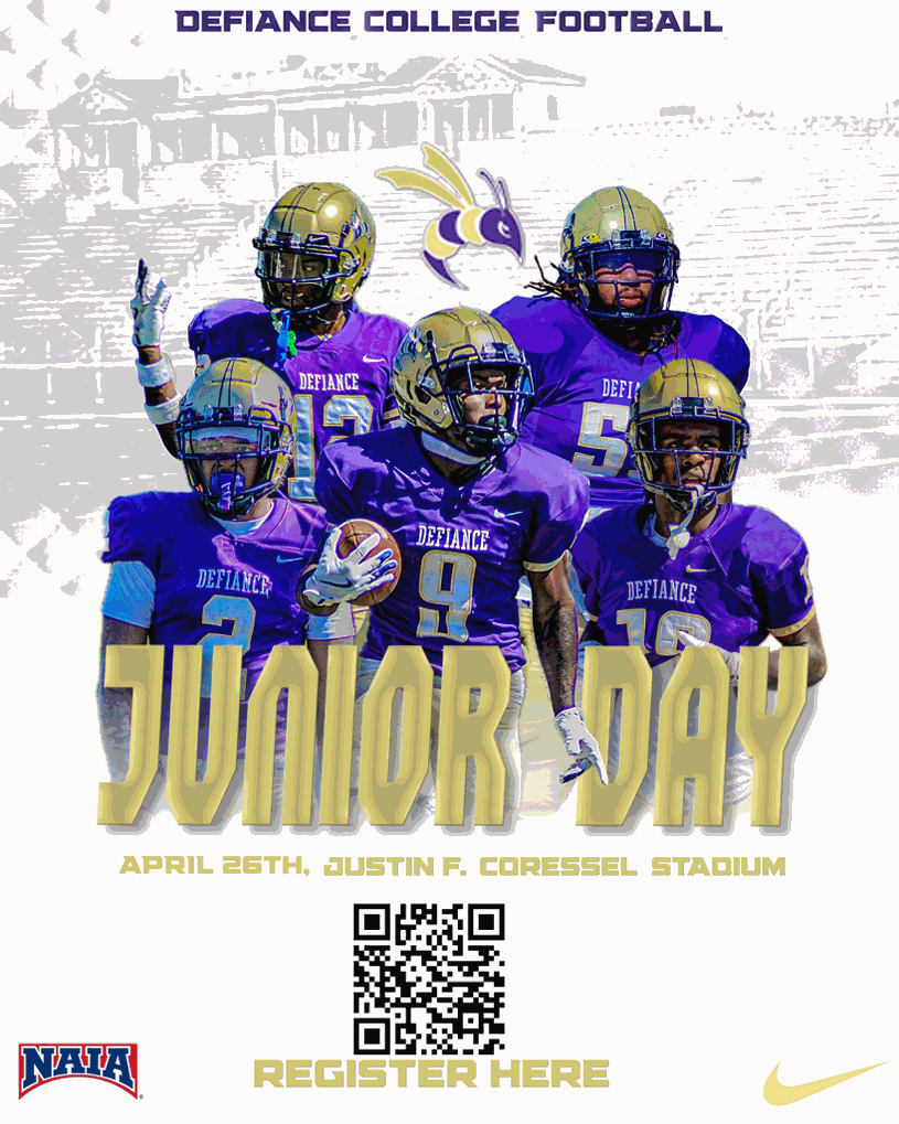 Defiance College Football (@deficollegefb) on Twitter photo DC Football is excited to host the top talented high school juniors on campus April 26th🏈
#JacketNation
<a href="/DC_Athletics/">Defiance College Athletics</a>
<a href="/defiancecollege/">Defiance College</a> DC Football is excited to host the top talented high school juniors on campus April 26th🏈
#JacketNation
<a href="/DC_Athletics/">Defiance College Athletics</a>
<a href="/defiancecollege/">Defiance College</a>
