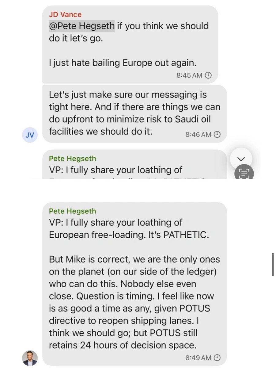 P_Kallioniemi's tweet image. Hegseth and the gang coordinated US strikes on Yemen’s Houthis in a Signal group chat, accidentally adding The Atlantic’s editor-in-chief, @JeffreyGoldberg.

Making matters worse, Hegseth casually leaked classified details about the strikes just hours before they happened.