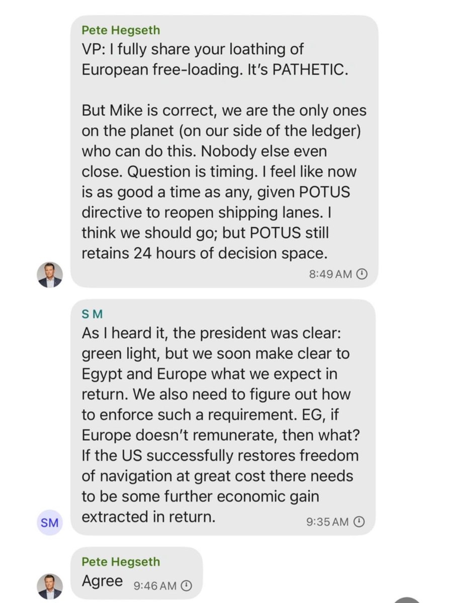 P_Kallioniemi's tweet image. Hegseth and the gang coordinated US strikes on Yemen’s Houthis in a Signal group chat, accidentally adding The Atlantic’s editor-in-chief, @JeffreyGoldberg.

Making matters worse, Hegseth casually leaked classified details about the strikes just hours before they happened.