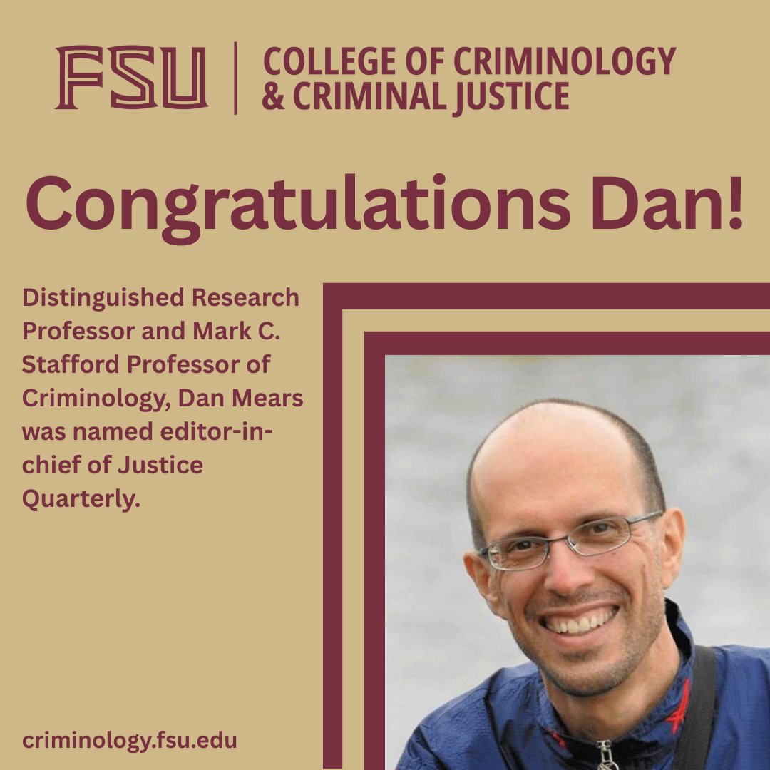 FSU Criminology/Criminal Justice (@fsucriminology) on Twitter photo <a href="/FSUCriminology/">FSU Criminology/Criminal Justice</a>'s own Professor Dan Mears was named editor-in-chief of <a href="/ACJS_National/">Academy of Criminal Justice Sciences</a>'s Justice Quarterly, a top journal in the field. <a href="/FloridaState/">Florida State University</a> <a href="/FSUCriminology/">FSU Criminology/Criminal Justice</a>'s own Professor Dan Mears was named editor-in-chief of <a href="/ACJS_National/">Academy of Criminal Justice Sciences</a>'s Justice Quarterly, a top journal in the field. <a href="/FloridaState/">Florida State University</a>