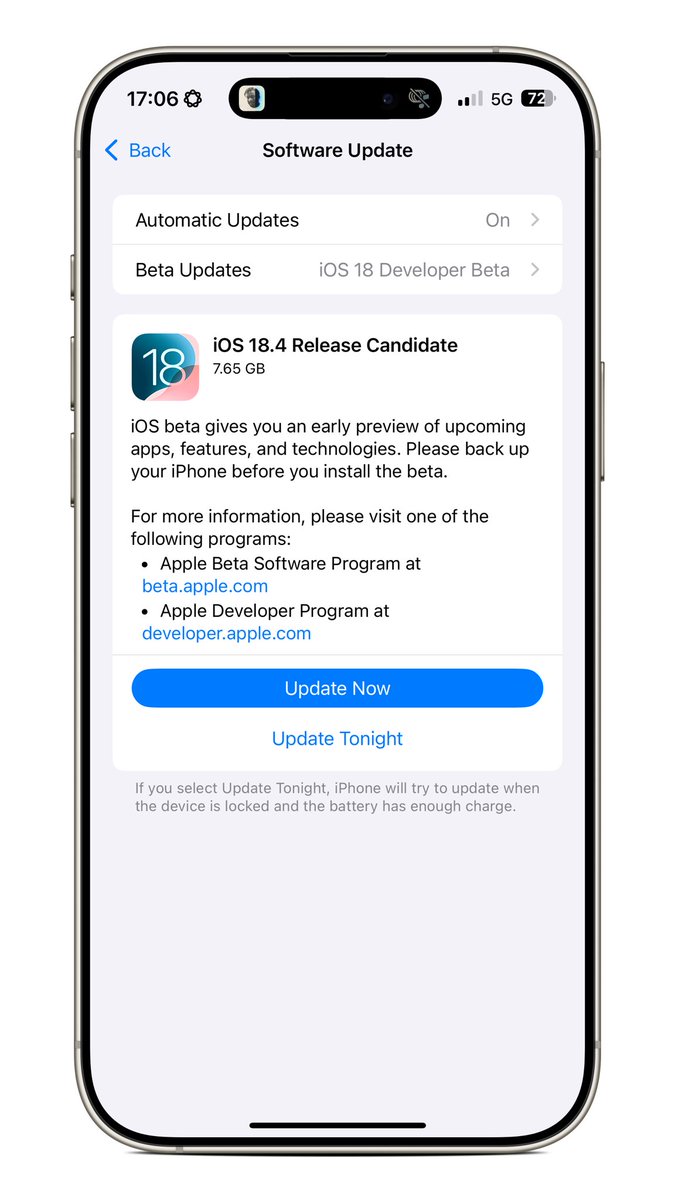 Wright18Ted's tweet photo. Apple has released iOS 18.4 RC to Developers and Public Beta Testers.
#iOSBeta. #Apple. #iPhone. #DeveloperBeta. #PublicBeta #iOS182 https://t.co/hsy6wOaHvu