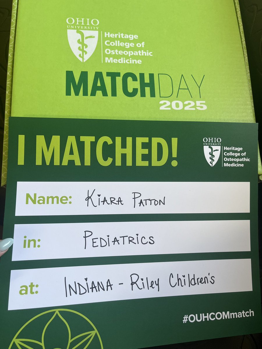 Kiara Patton, M.S. (@studentdoctorkp) on Twitter photo Ecstatic to announce I will be a pediatric resident at Indiana University SOM - Riley Children’s Hospital! Glory to God! <a href="/IUPedsResidency/">Pediatrics Residency</a> <a href="/OUHCOM/">Heritage College</a> <a href="/OUHCOM_SNMA/">OUHCOM SNMA</a> <a href="/SNMA/">The Student National Medical Association (SNMA)</a> <a href="/Region5SNMA/">SNMA Region V</a> <a href="/AAPSOPT/">AAP Peds Trainees</a> <a href="/NextGenPeds/">Next Gen Pediatricians</a> #Match2025 #MatchDay25 #OUHCOMMatch #SNMAMatch #FutureFAAP Ecstatic to announce I will be a pediatric resident at Indiana University SOM - Riley Children’s Hospital! Glory to God! <a href="/IUPedsResidency/">Pediatrics Residency</a> <a href="/OUHCOM/">Heritage College</a> <a href="/OUHCOM_SNMA/">OUHCOM SNMA</a> <a href="/SNMA/">The Student National Medical Association (SNMA)</a> <a href="/Region5SNMA/">SNMA Region V</a> <a href="/AAPSOPT/">AAP Peds Trainees</a> <a href="/NextGenPeds/">Next Gen Pediatricians</a> #Match2025 #MatchDay25 #OUHCOMMatch #SNMAMatch #FutureFAAP