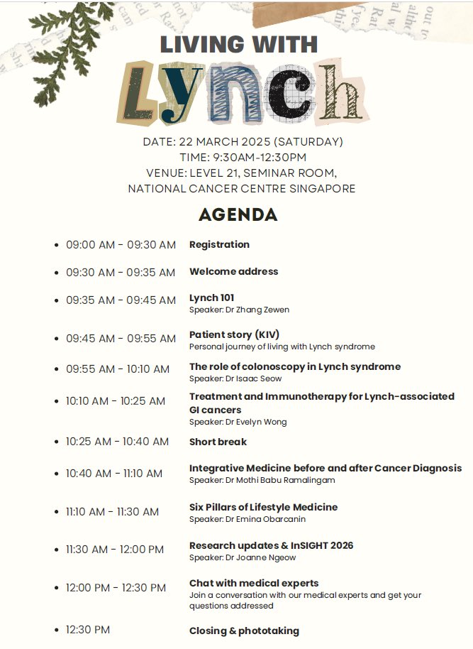 EvelynWongYT's tweet image. Living with Lynch 2025 was an amazing event organised by our incredible genetic counsellors at NCCS. A great curated programme and loved the discussion with patients and their families. #cascadetesting #earlyscreening @nccs