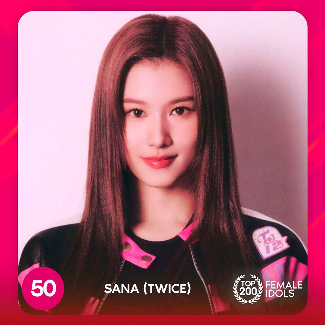 TOP100KPOP's tweet photo. TOP 200 – FEMALE IDOLS

#50 SANA (TWICE)

Congratulations! 🎉 https://t.co/I0ffcJxzk1