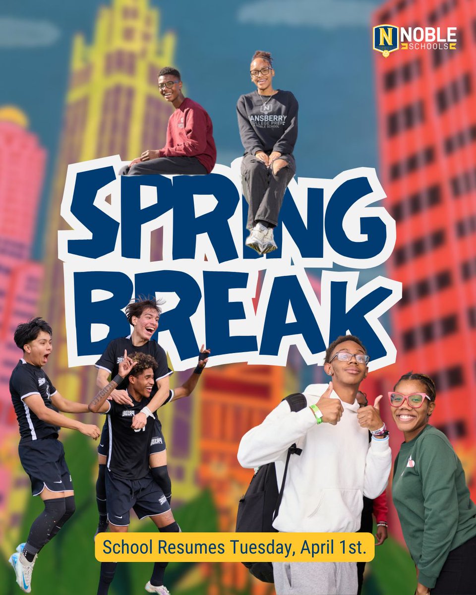 Spring Break is here! 🌞 Whether you’re relaxing or exploring, enjoy your time off. Classes are back Tuesday, April 1st—see you next week!