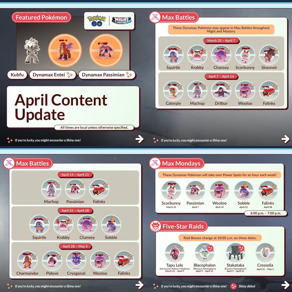 LeekDuck's tweet photo. Here's what's coming up in April during Might and Mastery!

Events will be added to my website by the end of the day at https://t.co/BSJxXyywbx https://t.co/2MKuY4ck74