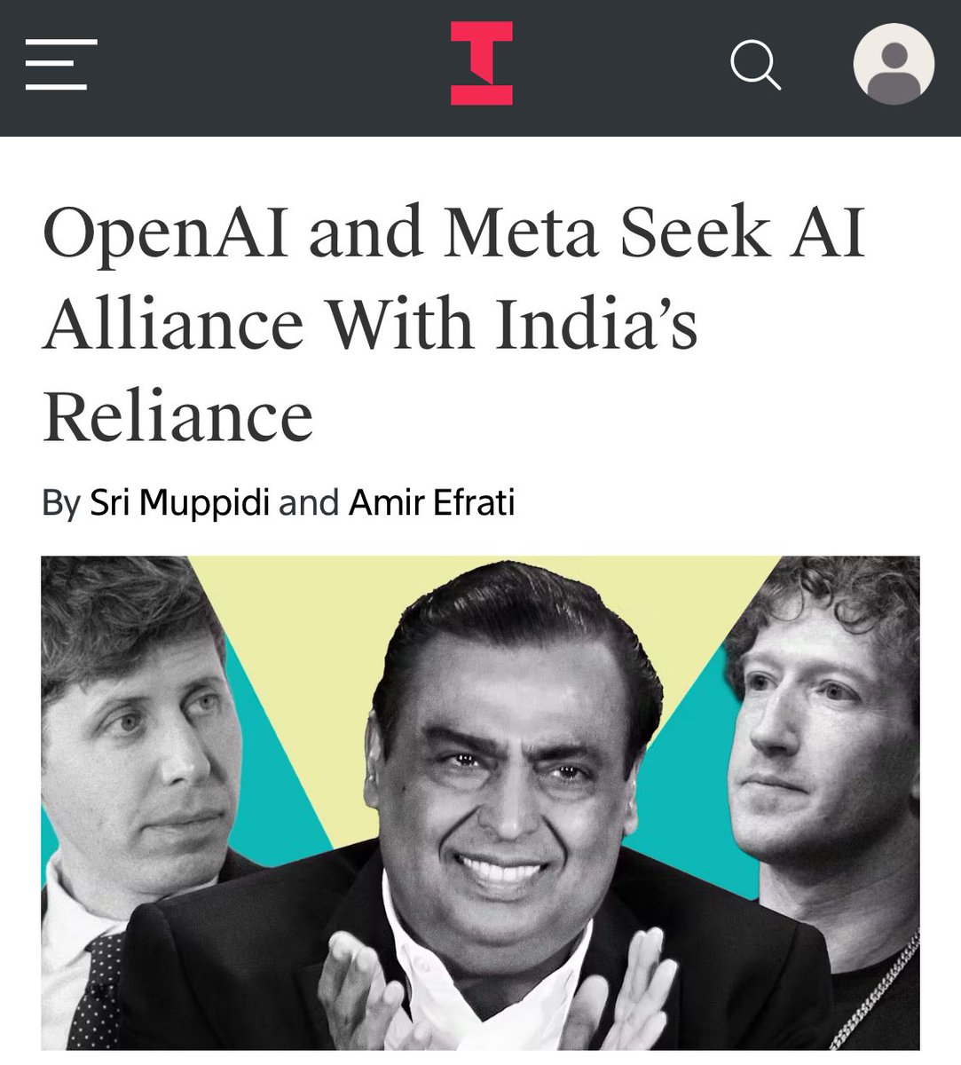 تسعى OpenAI وMeta إلى شراكة مع Reliance Industries الهندية، حيث تفكر OpenAI في خفض الأسعار بنسبة تصل إلى ٨٥٪ على ChatGPT لاقتحام السوق. وهذه فرصتهم خصوصا ان العلاقات الهندية والصينية ليست على ما يرام.