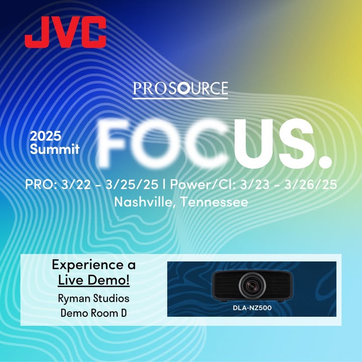 JVC_USA's tweet image. Are you attending the ProSource 2025 Summit in Nashville? Don’t forget to check out JVC’s new DLA-NZ500 and see our live demo on this brand new projector! Learn More about the product: bit.ly/40lWEg4

#JVCUSA #JVCProjectors #ProSource #D_ILA #AVTweeps