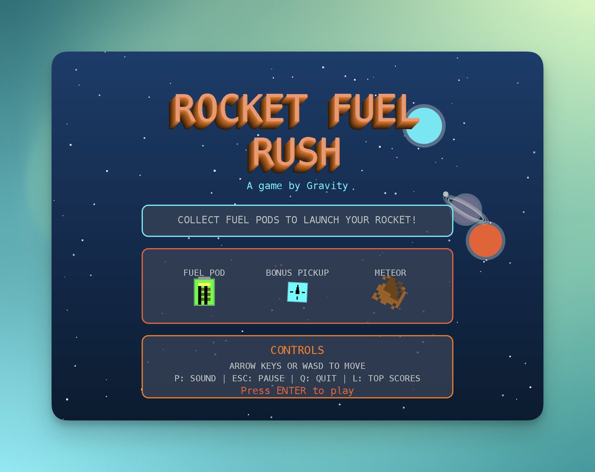 I made a game for <a href="/gravityforms/">Gravity Forms</a>! 

Well, AI helped me make a game. Come play it won't ya?!

rocketfuelrush.gravityforms.com