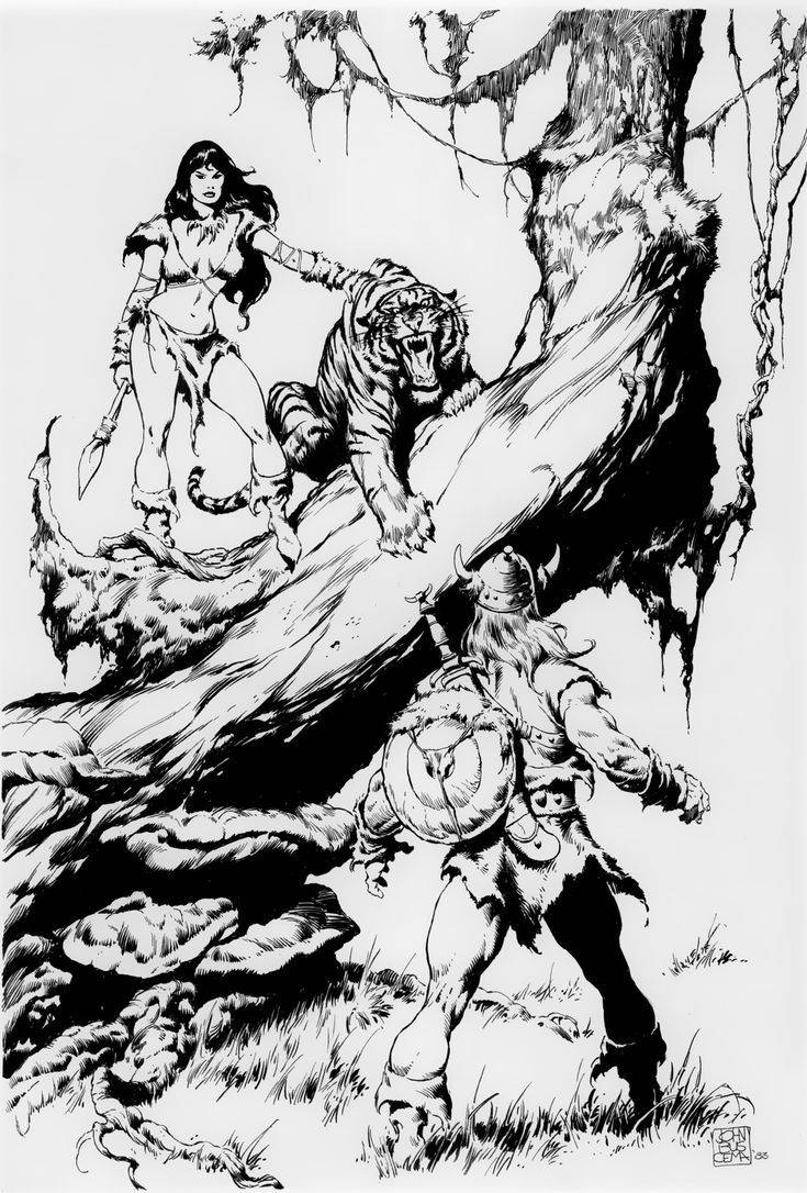 fabiaschi's tweet photo. John Buscema's warrior queen about to make kibble out of a roving barbarian adventurer. https://t.co/ukpTf9RvK0