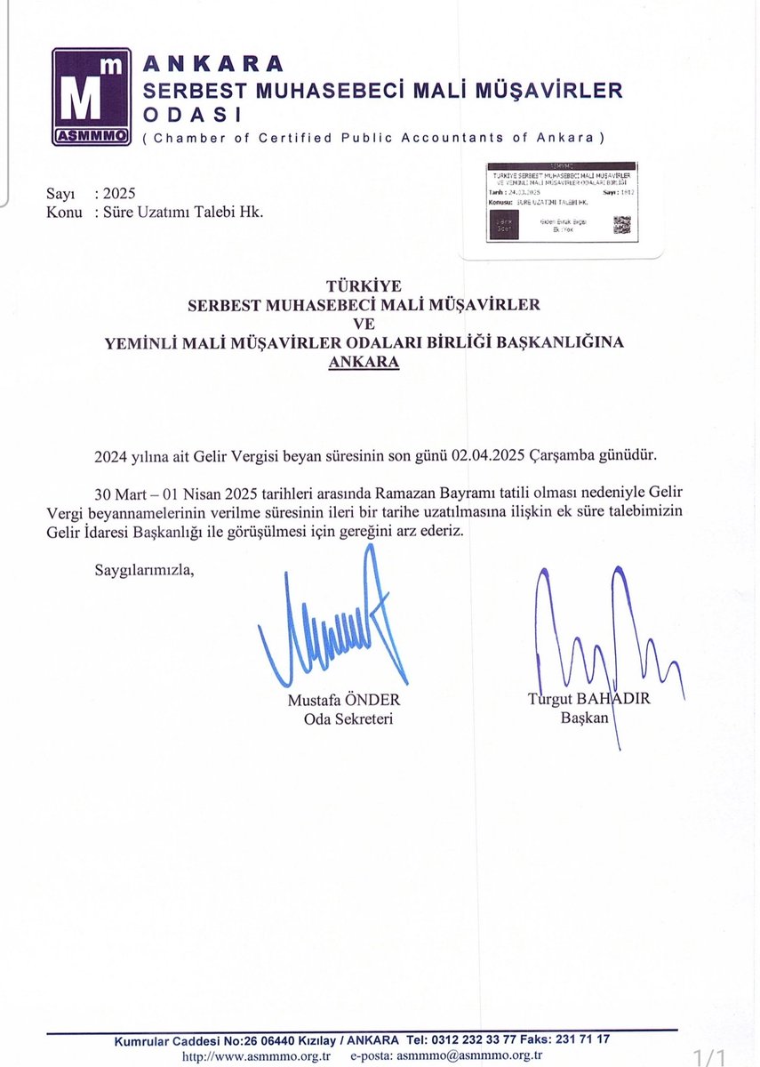 #BeyanlarUzatılsın 
<a href="/AnkaraSMMMO/">ASMMMO</a>'nun Gelir Vergisi Beyan Surelerinin Uzatilmasi uzama talebidir.
Katilanlari yoruma bekliyoruz.

Cc: Sn. <a href="/memetsimsek/">Mehmet Simsek</a> 
@Turmob 
<a href="/HmbSosyalMedya/">Hazine ve Maliye Bakanlığı Sosyal Medya</a> <a href="/gibsosyalmedya/">Gelir İdaresi Başkanlığı</a> 
<a href="/MuhasebeBT/">Muhasebe Bilenler</a>