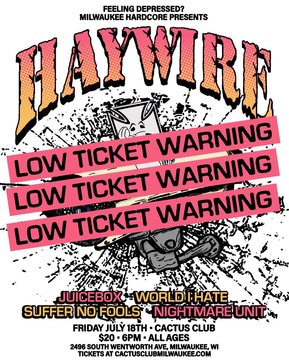 less than 50 tickets left for haywire! not moving venues or adding more tickets and i can’t get you in when it sells out. pick one up at the link below if you want to go! 

🎟️: tickets.venuepilot.com/e/haywire-juic…