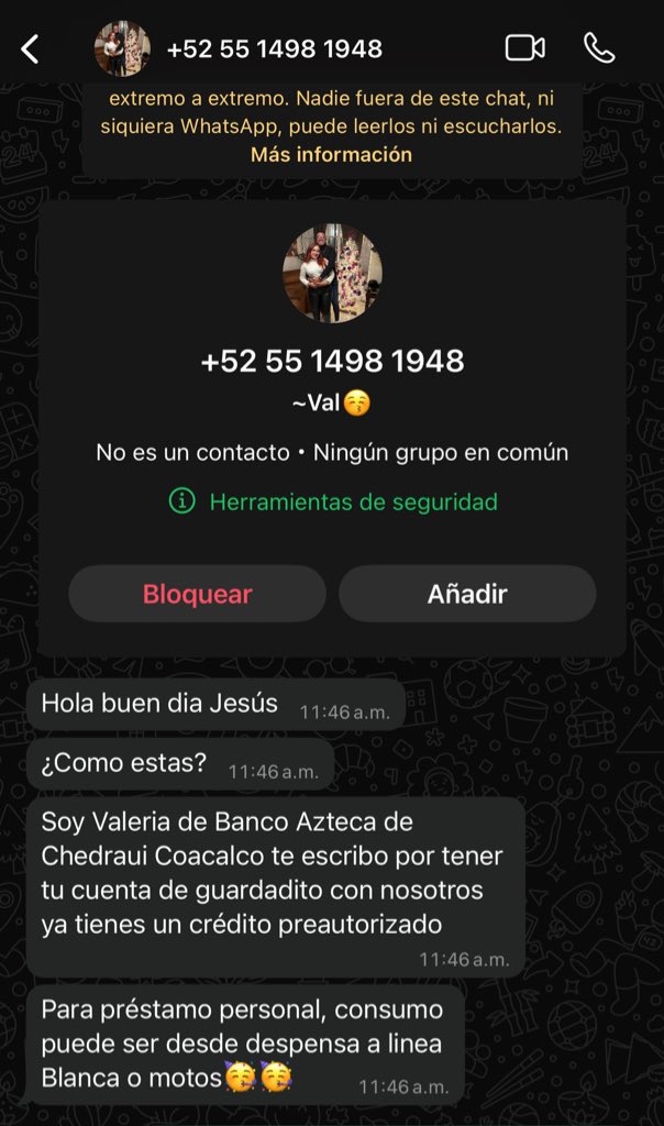 es_tallman's tweet photo. @BancoAzteca estoy recibiendo mensajes por WhatsApp desde números PERSONALES de supuestos asesores de banco azteca insistiendo para la contratación de un crédito https://t.co/ShSnuhB2j6