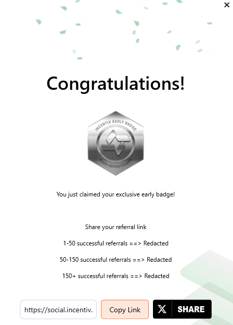 ProMarket79's tweet photo. Claimed my Early Badge from @Incentiv_net. Testnet is Coming Soon. Remember, Every Action Counts https://t.co/nuztRRBysu https://t.co/WACCnqXjUQ
