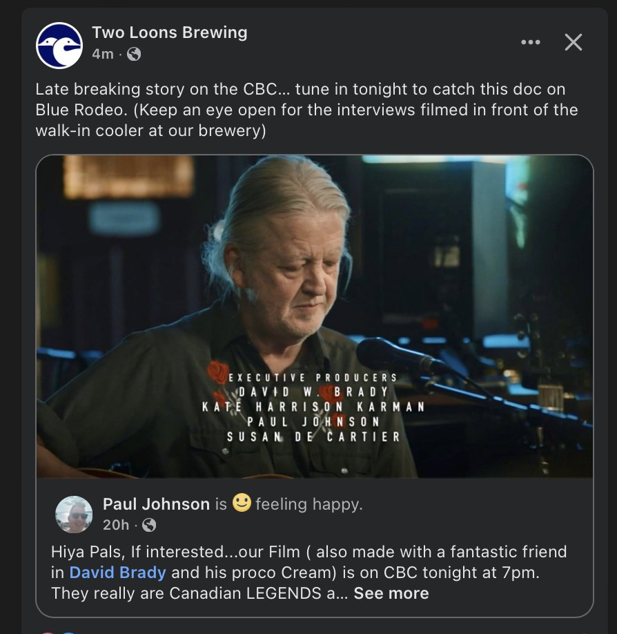 If you happen to watch CBC's Blue Rodeo documentary tonight, <a href="/jonathanrosy/">Rosy</a>'s Canadian beer company is featured in the background. 👇

And, don't forget to buy Canadian!

(Two Loons was founded by Jon and his team).