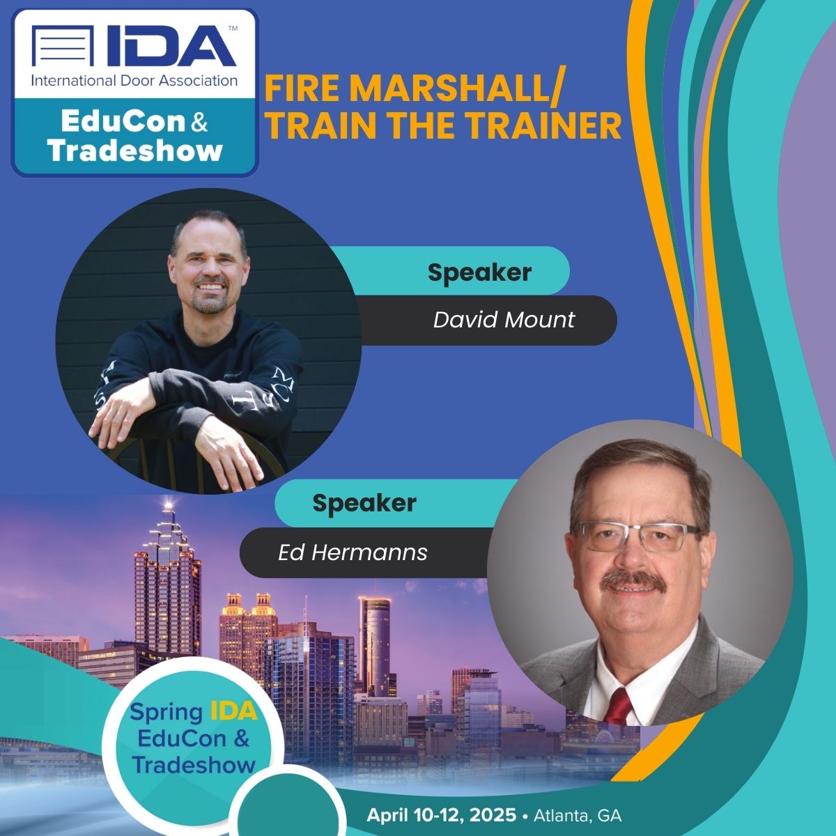 IDA is excited to introduce Ed Hermanns and David Mount as featured speakers at the 2025 IDA EduCon!

They will lead a workshop, "Fire Marshall/Train the Trainer," where attendees will learn about fire door safety training certification. 
Register Now: bit.ly/3XFupZ2