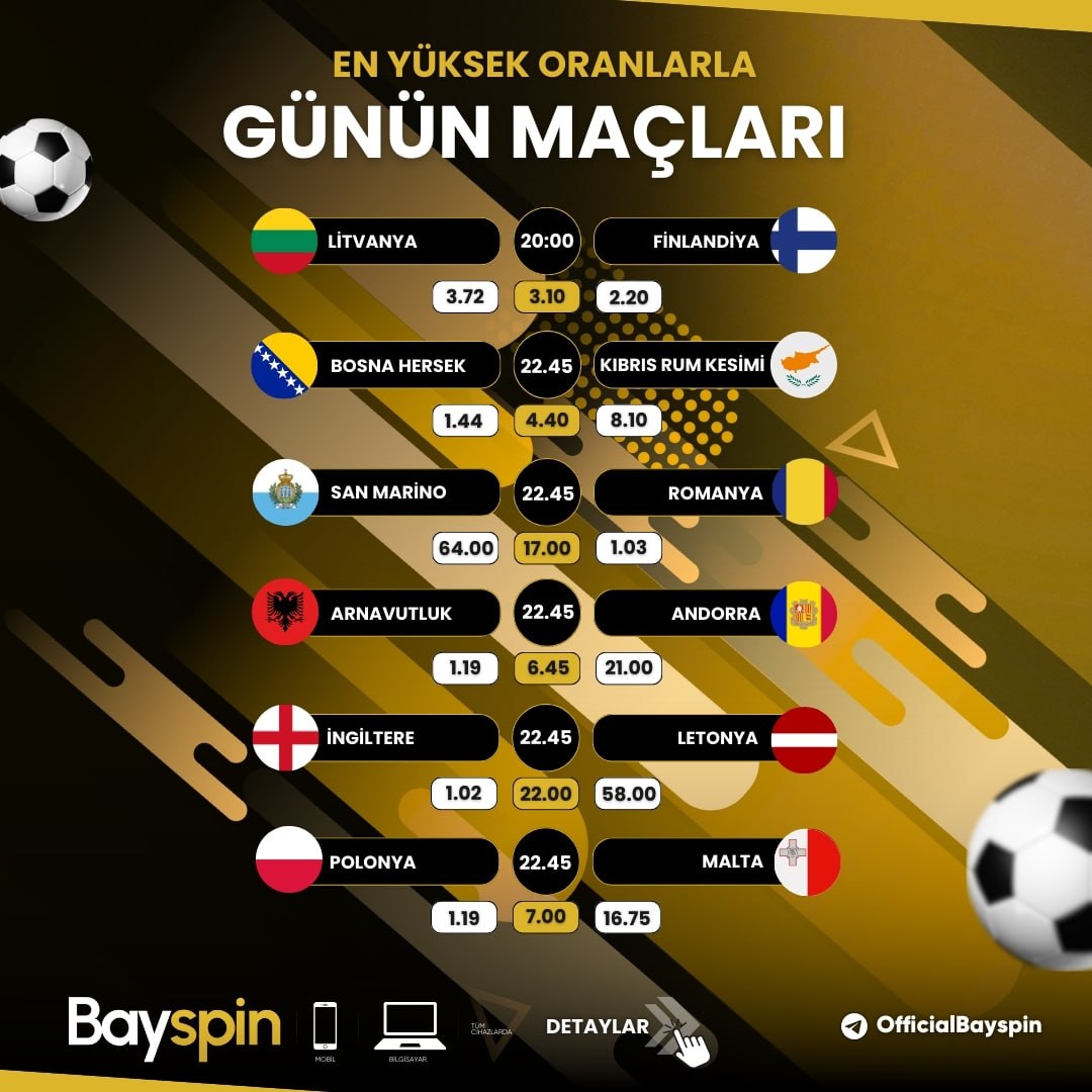 #bayspin

⚽️ GÜNÜN MAÇLARI EN YÜKSEK ORANLARLA SENİ BEKLİYOR

⚽️ Hem Bahis Yap Hem de Maç Keyfini Doyasıya Yaşa !

⚽️ BayspinTV Aktif

#bayspin #bayspingiriş #bayspingüncelgiriş
